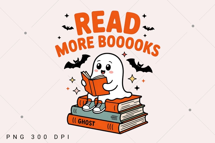 Read More Books Ghost PNG, Halloween Book Lover Design