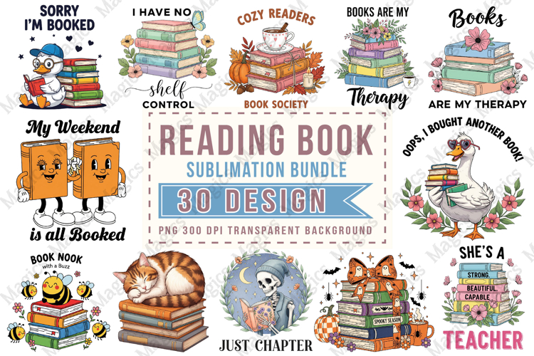Reading Book Sublimation Bundle, Book Design Png