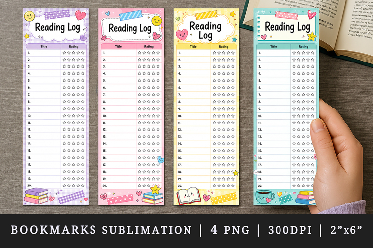 Reading Log bookmarks printable sublimation bookmark design example image 1