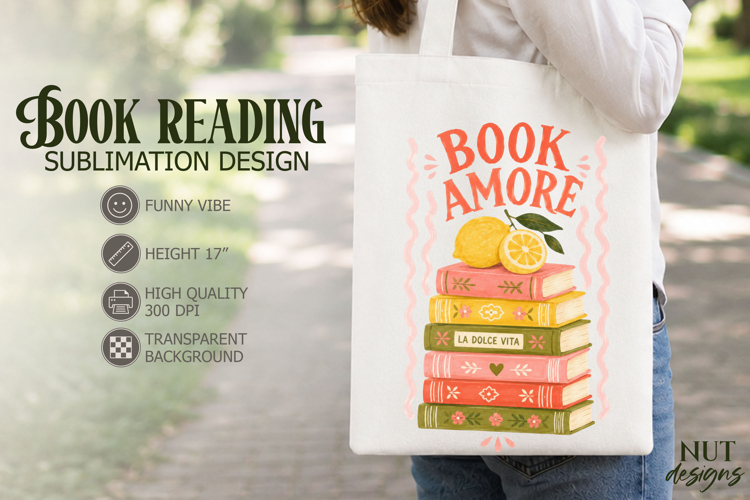 Book Lover Sublimation Book Amore Reading quote Italian