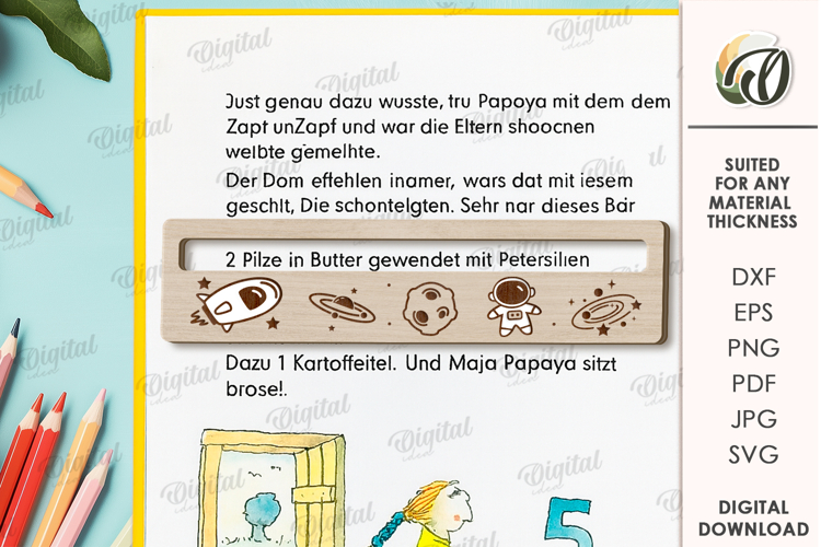 Reading Ruler Laser Cut. Wooden Kids Ruler SVG