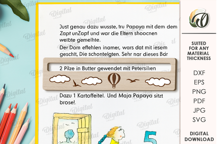 Reading Ruler Laser Cut. Wooden Kids Ruler SVG