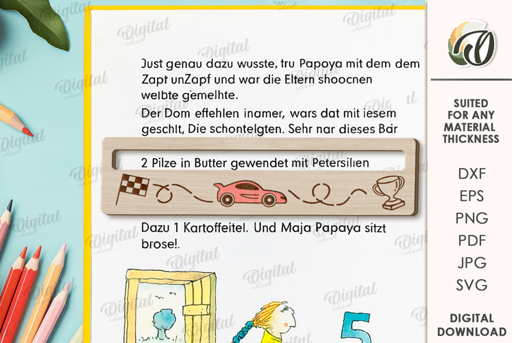 Reading Ruler Laser Cut. Wooden Kids Ruler SVG