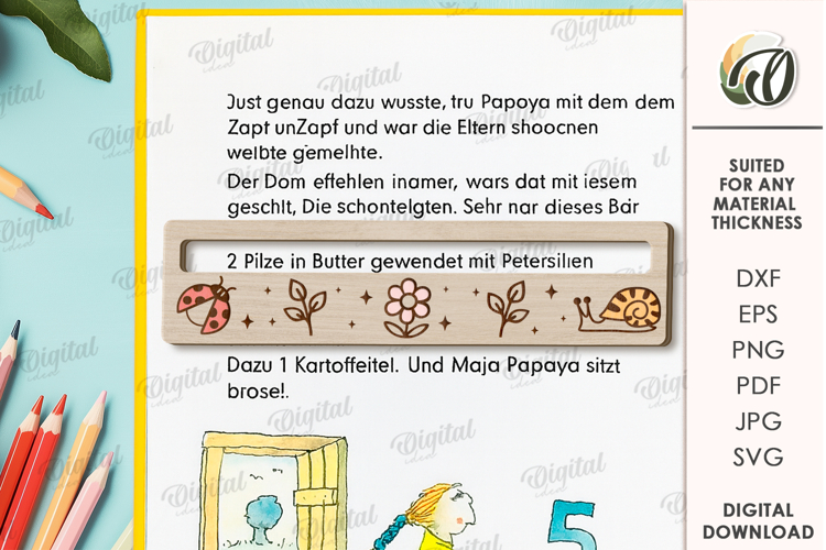 Reading Ruler Laser Cut. Wooden Kids Ruler SVG