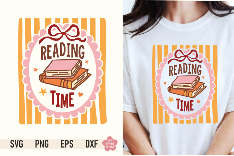 Reading Time SVG PNG | Retro Bookish Sublimation Design