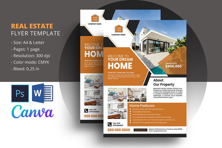 Real Estate Flyer Template. Ms Word and Photoshop
