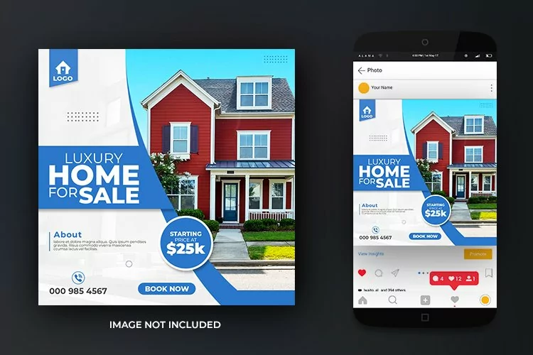 Real Estate Home Property Square Banner Post Design Template