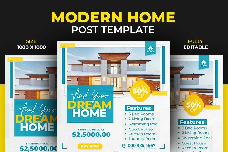 Real Estate Home Property Sale Post Square Banner Template