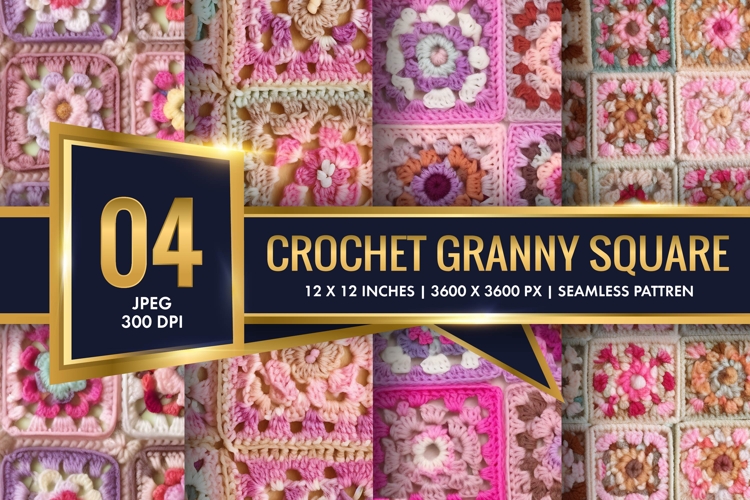 Realistic Crochet Granny Square Digital Paper