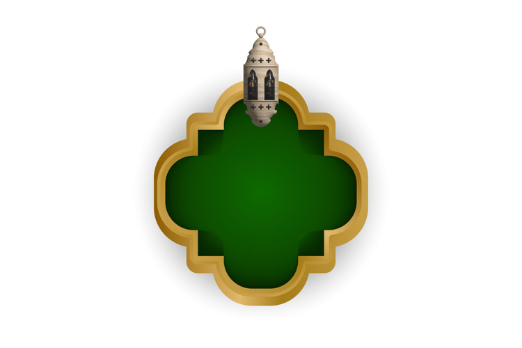 Realistic vintage lantern with islamic shape border frame de