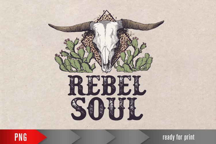 Rebel Soul PNG, Western skull , floral skull png, bull skull