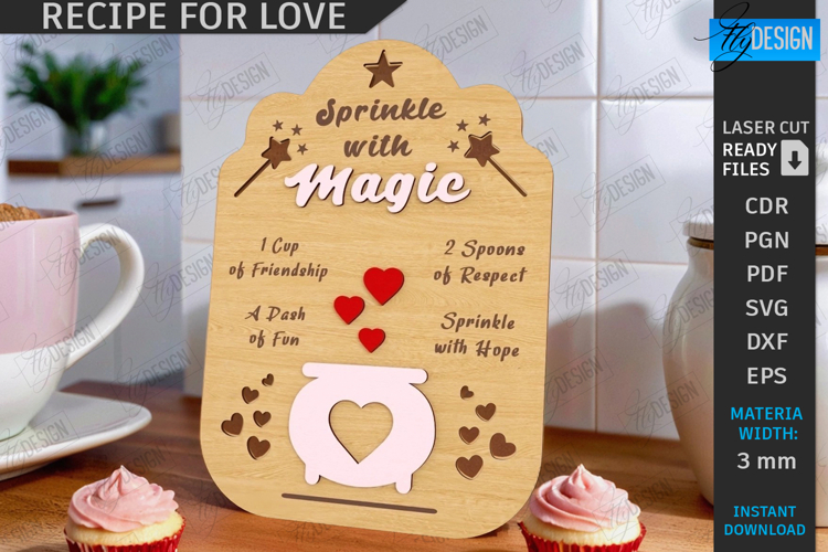 Valentine’s Day Board Laser Cut|Recipe for Love SVG|Kitchen