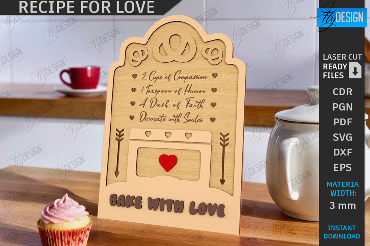 Valentine’s Day Board Laser Cut|Recipe for Love SVG|Kitchen