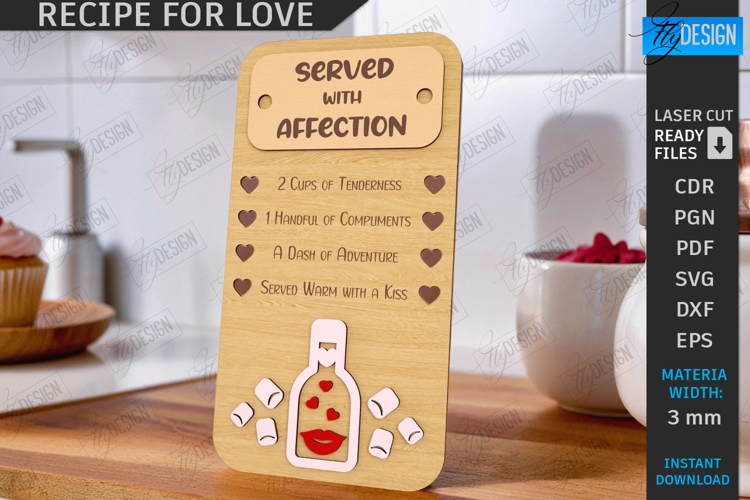 Valentine’s Day Board Laser Cut|Recipe for Love SVG|Kitchen