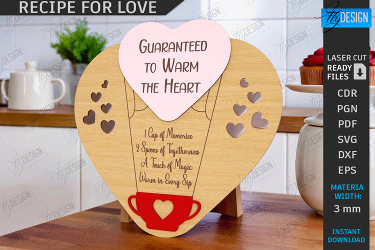 Valentine’s Day Board Laser Cut|Recipe for Love SVG|Kitchen