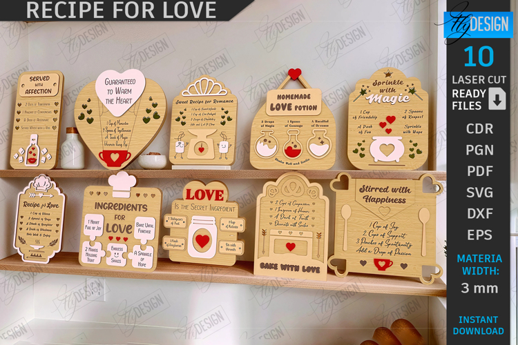 Valentine’s Day Boards Laser Cut Bundle|Recipe for Love SVG