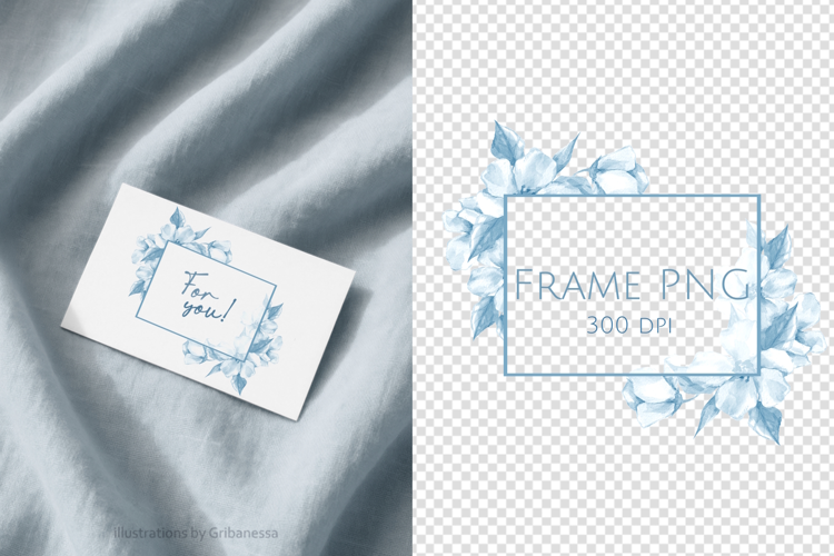 Rectangle Blue Watercolor Floral Frame PNG