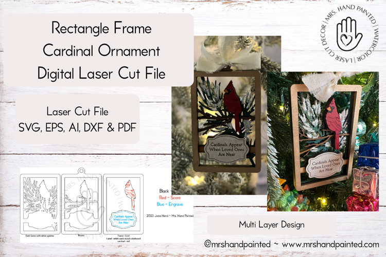 Rectangle Frame Cardinal Ornament - Laser Cut File