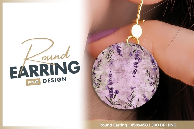 Lavender flowers on textured round earring png