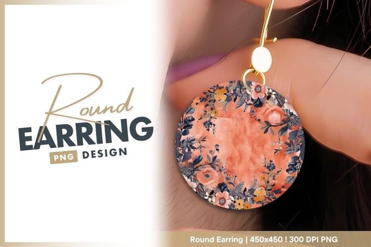 Circular Floral Design with Peach and Blue round earring png
