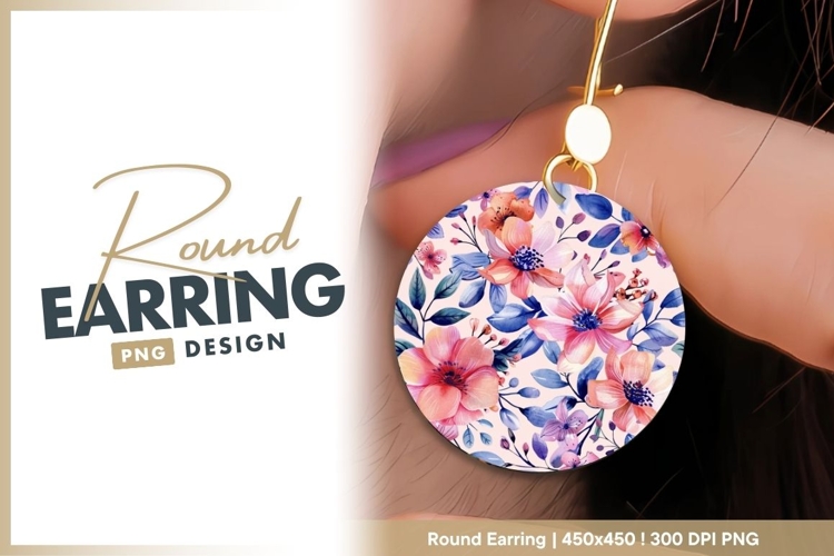 Watercolor Floral Arrangement in a Circle round earring png