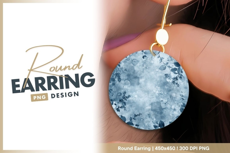 Blue Watercolor Floral Circle Design with round earring png
