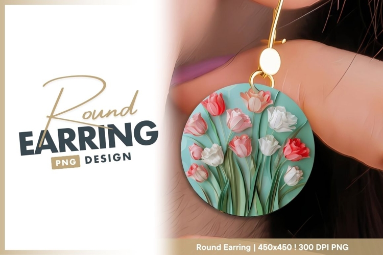Paper Tulip Flowers in Red Pink and White round earring png