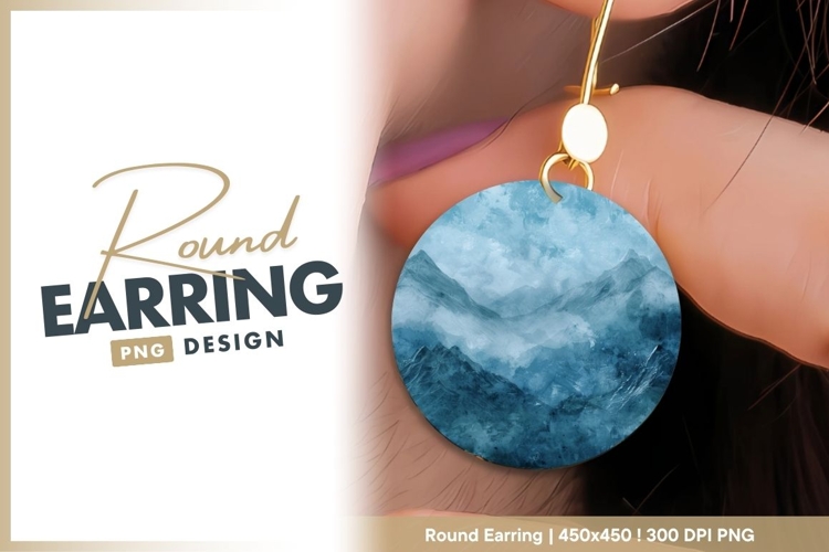 Abstract Blue Mountain Landscape Painting round earring png