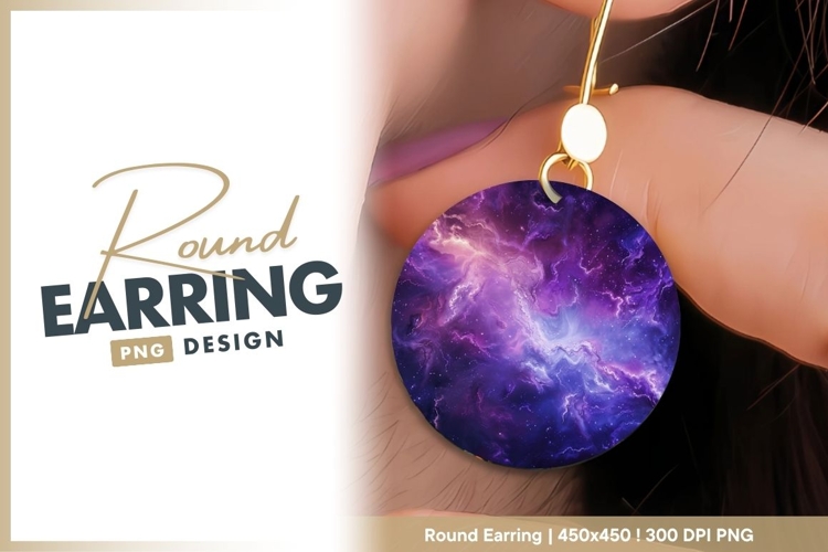 Purple Nebula Galaxy Illustration In Round earring png