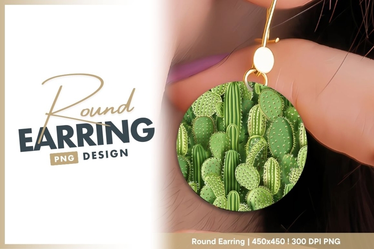 Green Cactus Arrangement in a Circle Shape round earring png