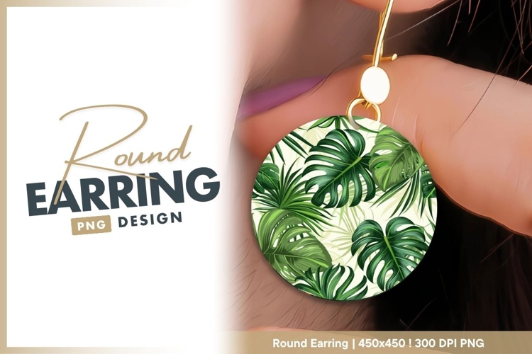Tropical Green Leafy Foliage Arrangement round earring png