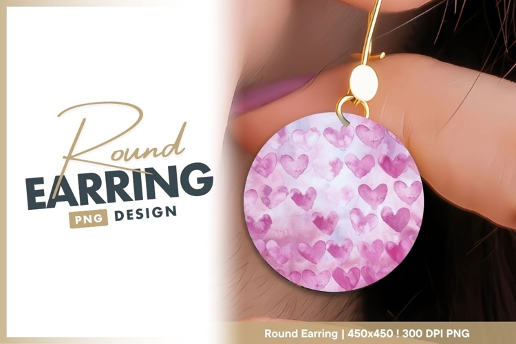 Watercolor Hearts Pattern in Pink and Purple round earring