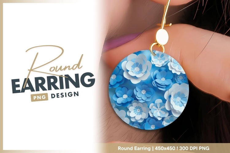 Blue and White Paper Flowers in a Circle round earring png