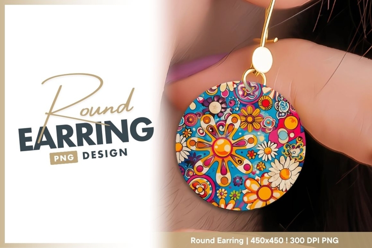 Colorful Floral Pattern in a Circle with round earring png