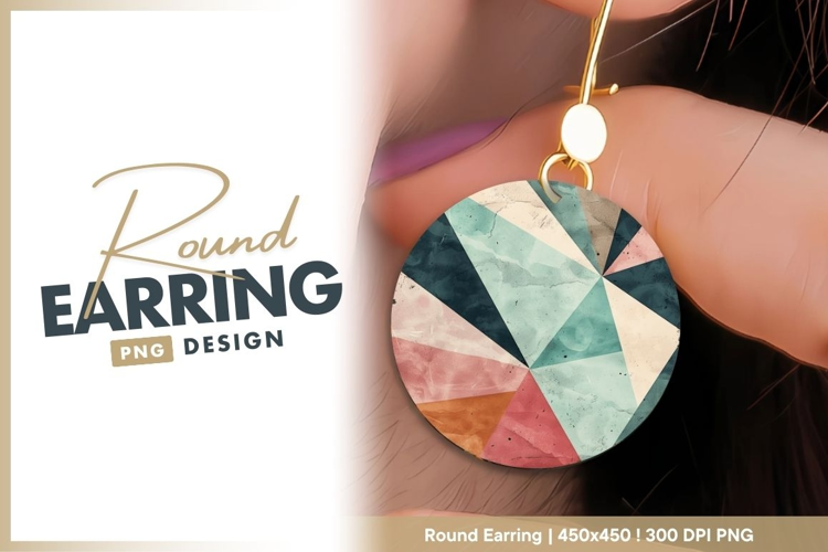 Geometric Circle with Watercolor Triangles round earring