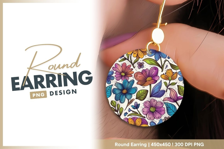 Colorful Floral Illustration with Flowers round earring