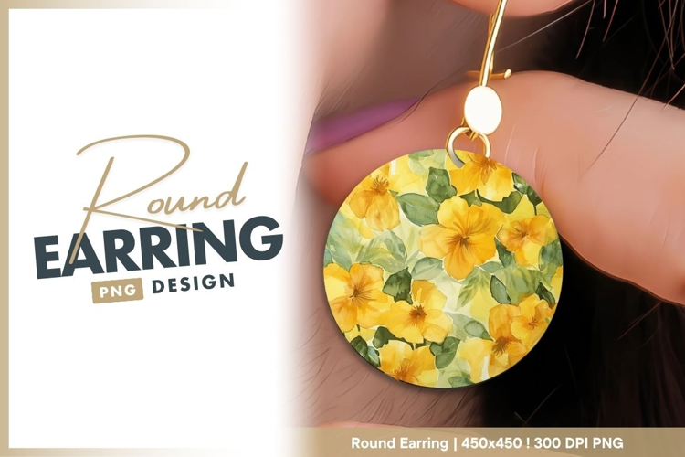 Watercolor Floral Circle with Yellow Flowers round earring