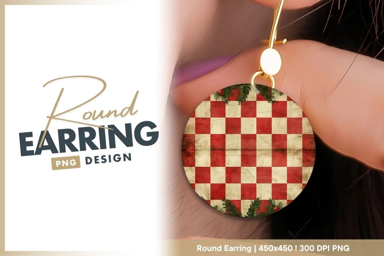 Red and White Checkered Pattern with round earring