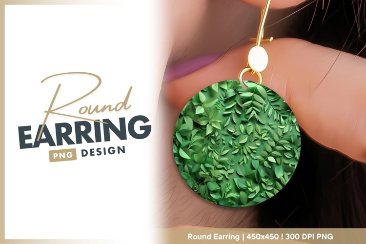 Green Paper Leaves Arrangement Inside a Circle round earring