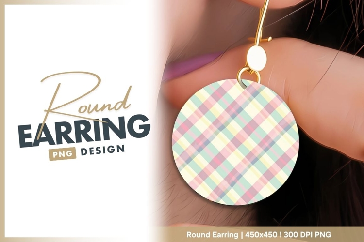 Pastel Plaid Pattern Inside a White Circle on round earring