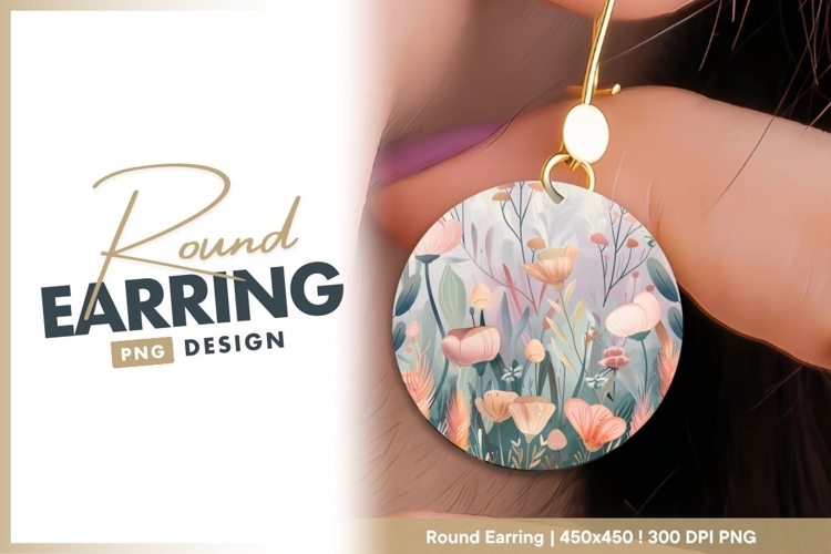 Watercolor Floral Illustration with Peach round earring