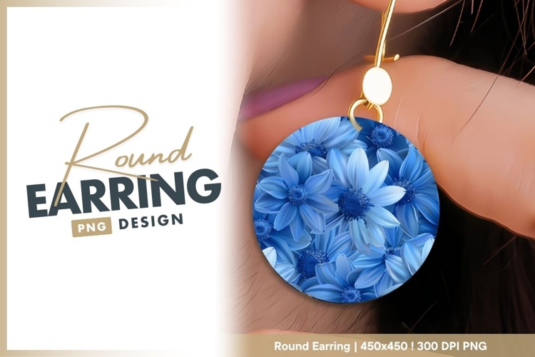 Blue Floral Arrangement Inside a Circular Round earring