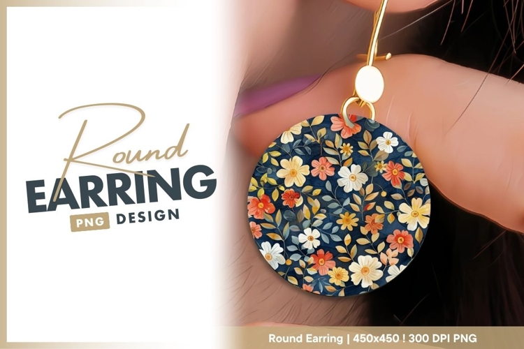 Watercolor Floral Pattern in Circle with round earring