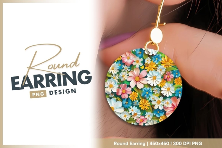 Colorful Floral Arrangement in a Circular Round Earring Png