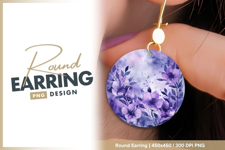 Watercolor Floral Arrangement in Purple and round earring