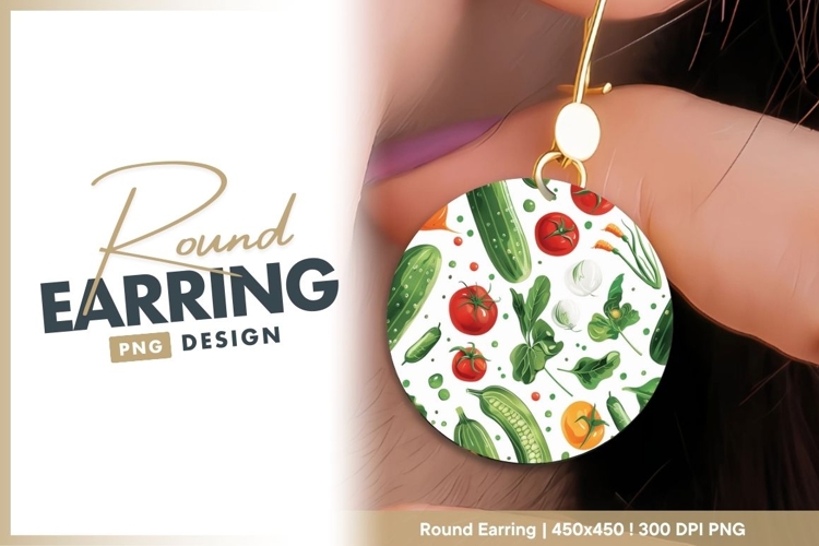 Watercolor Illustration of Cucumbers Tomatoes round earring