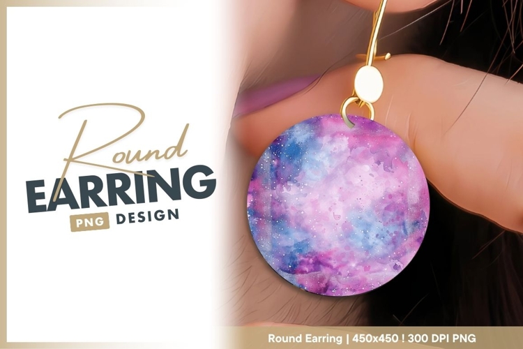 Watercolor Galaxy Circle with Pink Purple and round earring