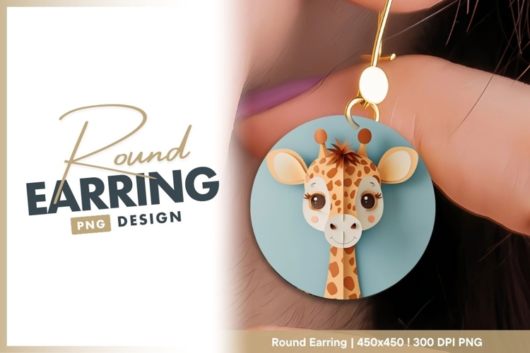 Paper Giraffe Face Illustration with Spots round earring