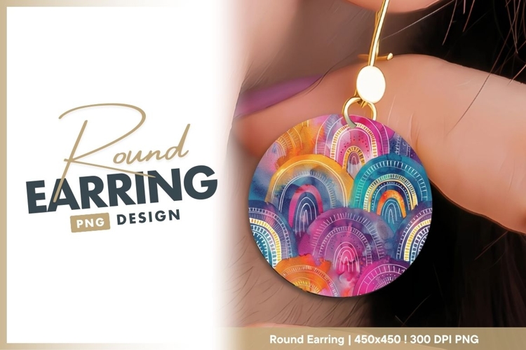 Watercolor Rainbow Arcs in a Circle with White round earring