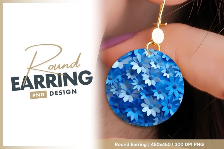 Blue and White Paper Flowers Arrangement round earring
